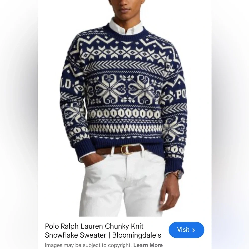 Ralph Lauren polo Navy and Cream Knit Sweater -men’s large - Picture 2 of 11